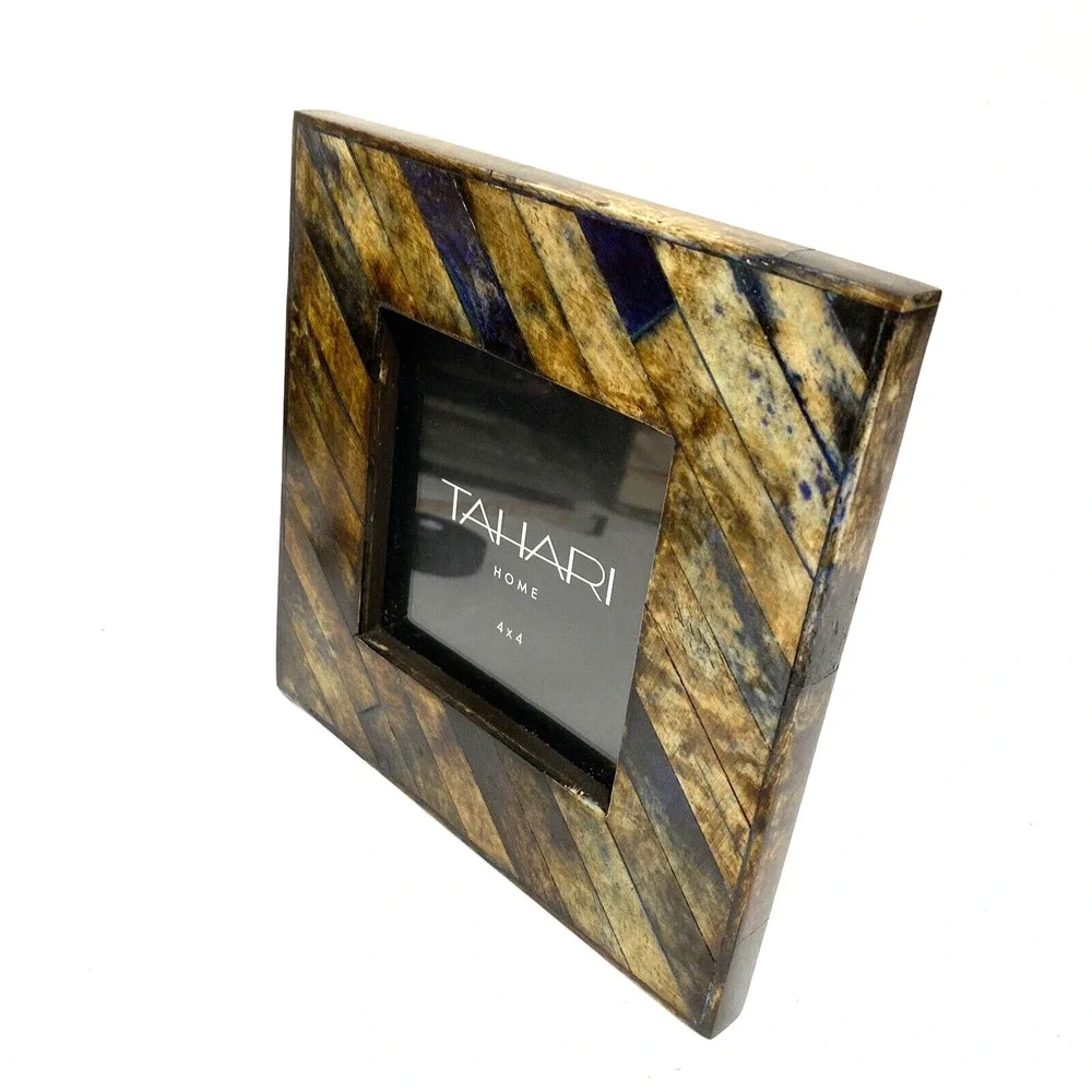 Tahari Home picture frame faux barnwood standing photo holder browns grays 4” sq
